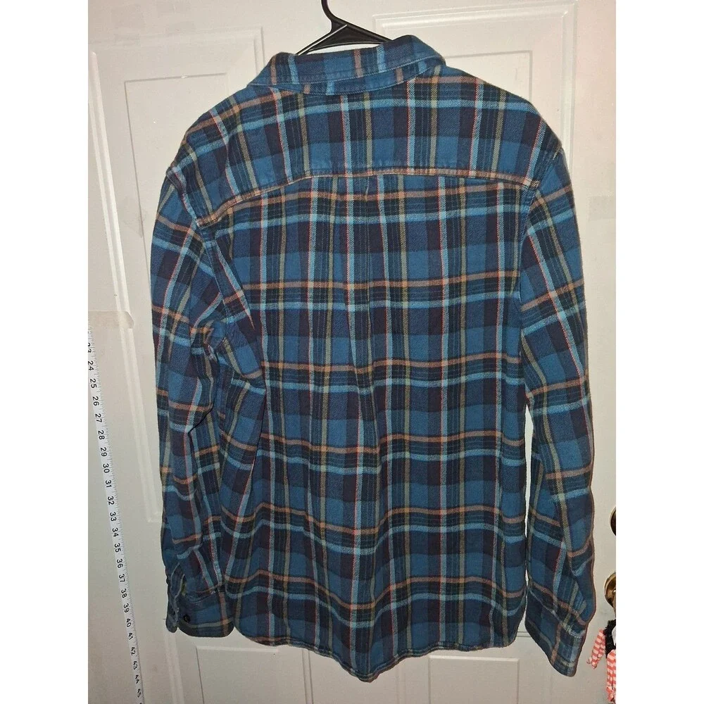 The North Face Men's Medium Blue Plaid Flannel Button Front Shirt Cotton Long...